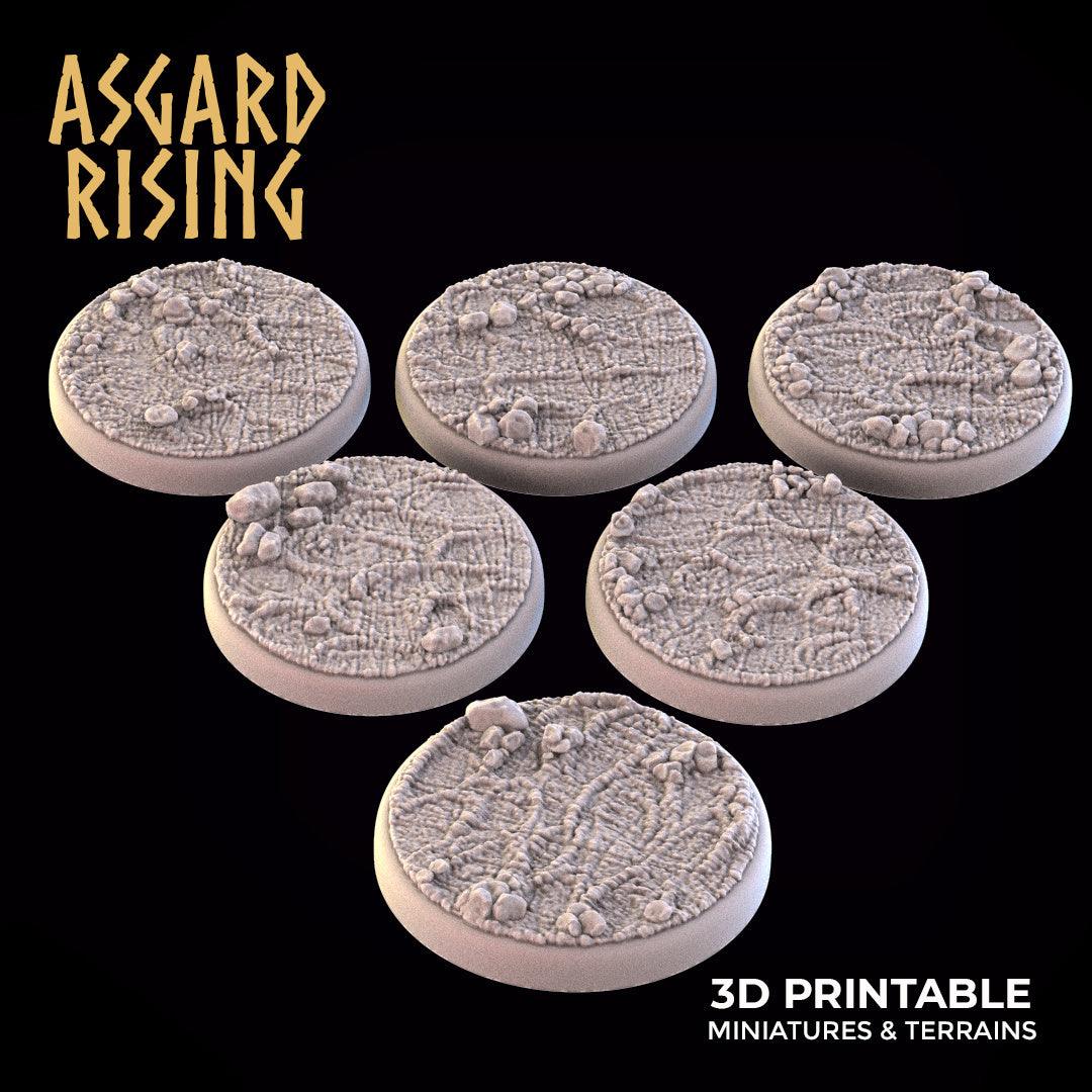 3D Printed Asgard Rising Mud Dirt Round Base Set 25 28 32 35mm D&D