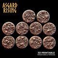 3D Printed Asgard Rising Skull and Bones Round Base Set 25 28 32 35mm D&D
