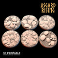 3D Printed Asgard Rising Stone Rock Round Base Set 25 28 32 35mm D&D
