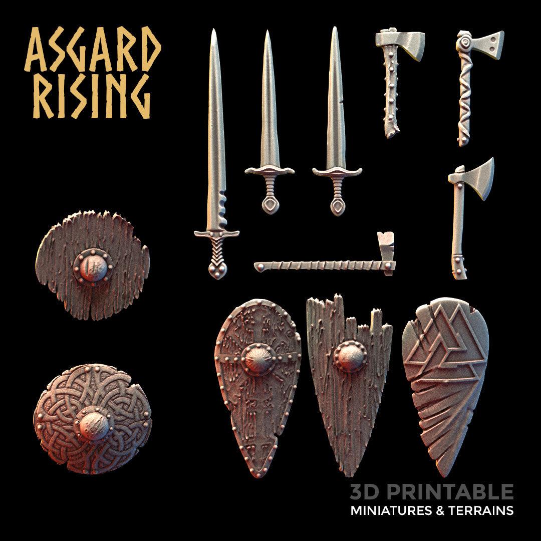 3D Printed Asgard Rising Sword and Shield Weapon Set 6 - 32mm D&D
