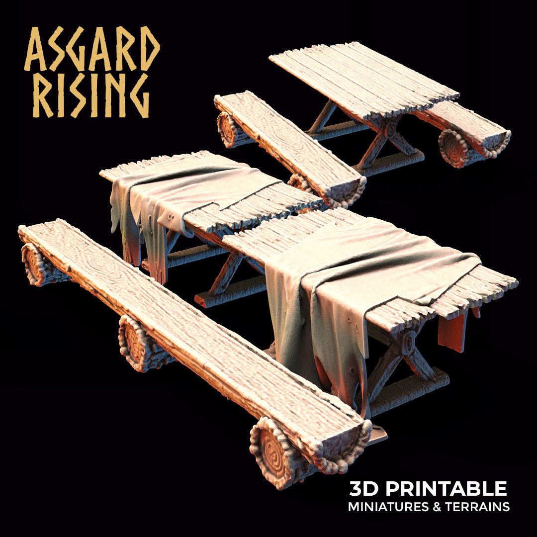 3D Printed Asgard Rising Tables and Benches Set 28mm - 32mm Ragnarok D&D