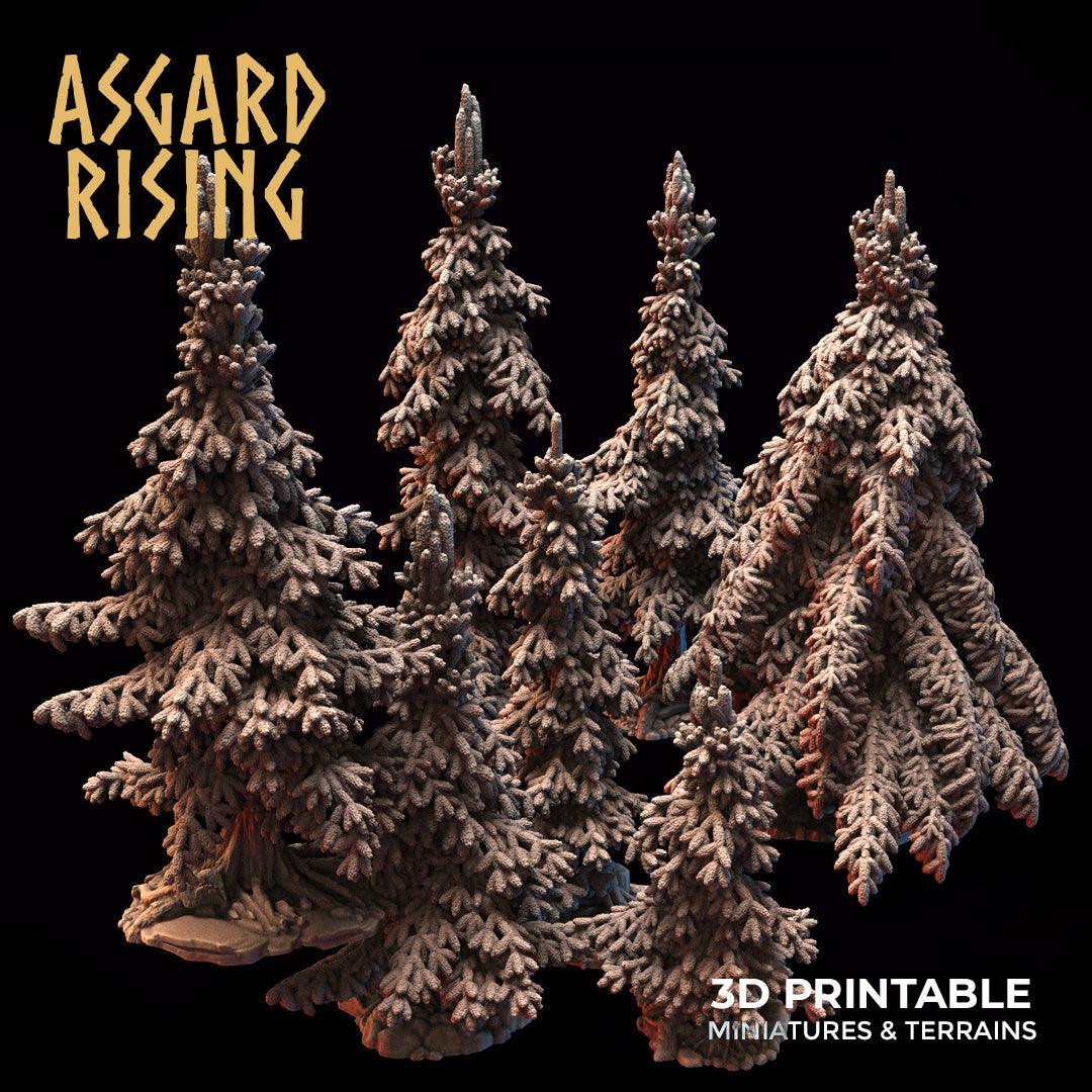 3D Printed Asgard Rising Young Conifers Spruce Forest Tree Set 32mm D&D