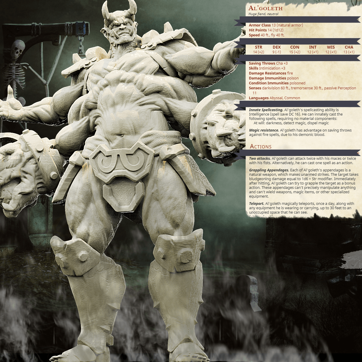 3D Printed Bestiary Vol. 4 Nafarrate - Al'Goleth Demon Fiend 32mm Ragnarok D&D