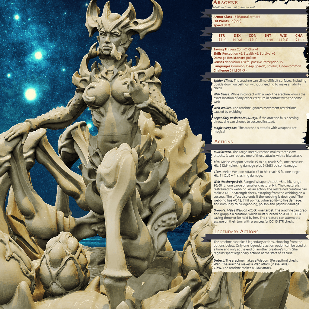 3D Printed Bestiary Vol. 4 Nafarrate - Arachne Spider 32mm Ragnarok D&D