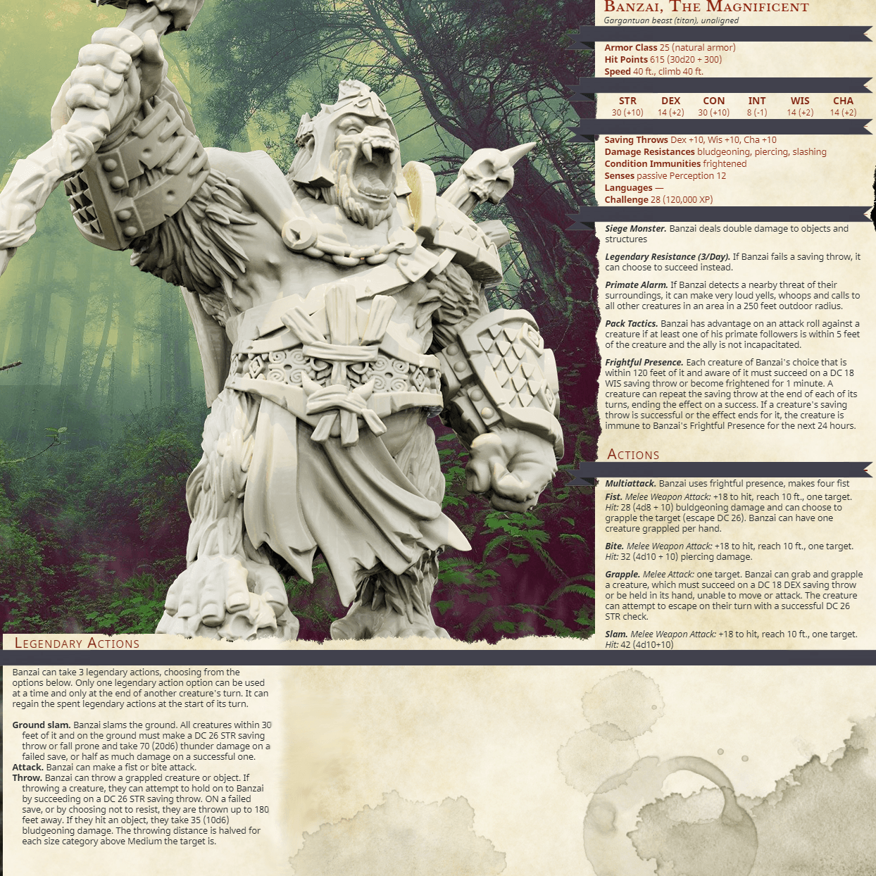 3D Printed Bestiary Vol. 4 Nafarrate - Banzai Gorilla King 32mm Ragnarok D&D