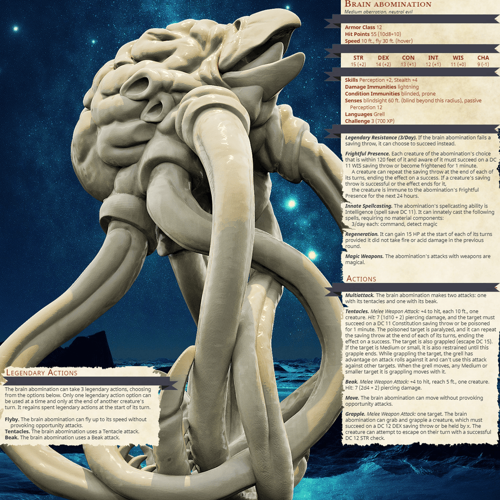 3D Printed Bestiary Vol. 4 Nafarrate - Brain Abomination 32mm Ragnarok D&D