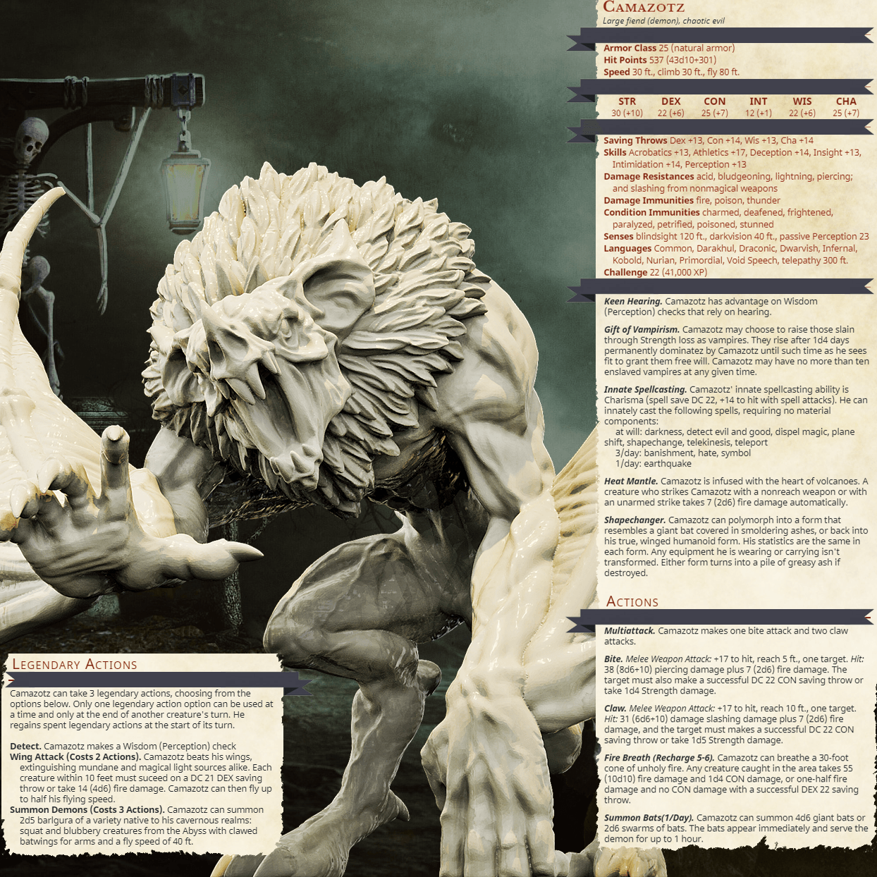 3D Printed Bestiary Vol. 4 Nafarrate - Camazotz Demon Fiend 32mm Ragnarok D&D