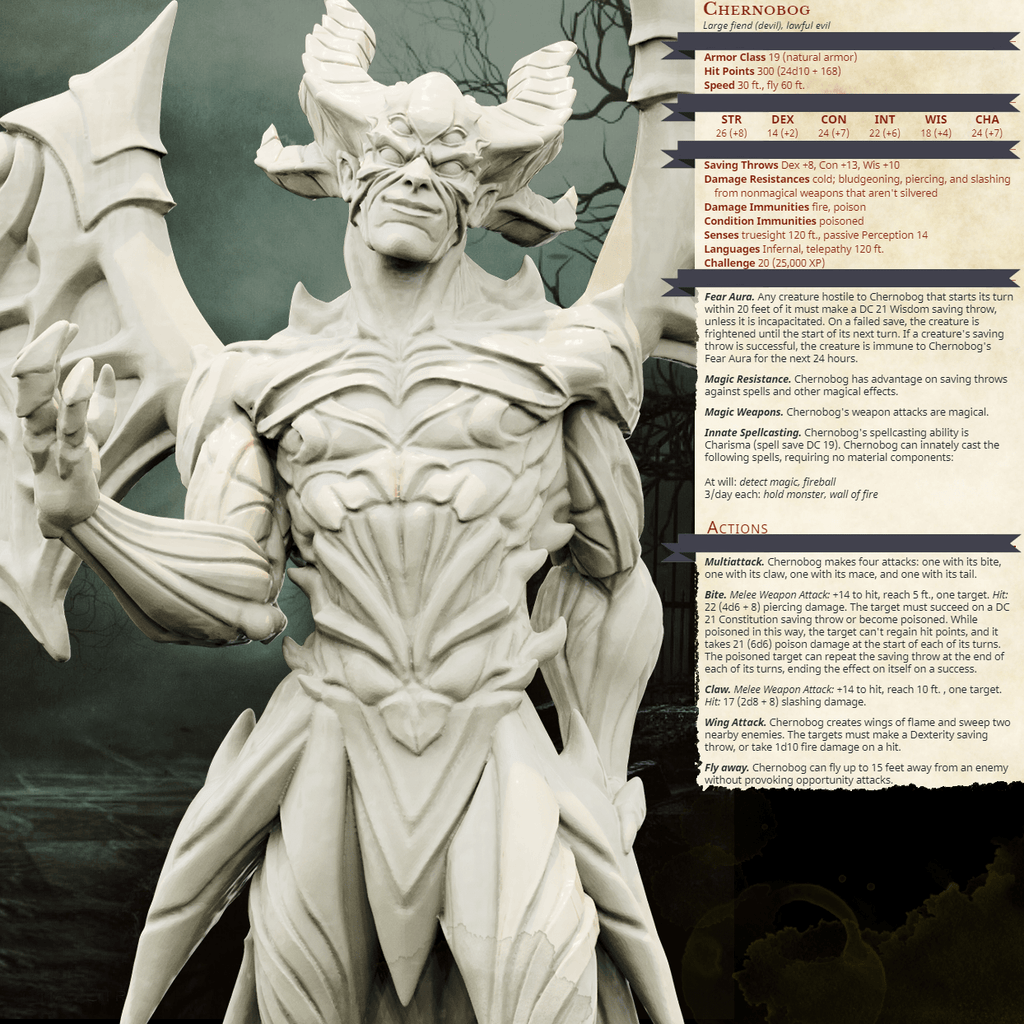 3D Printed Bestiary Vol. 4 Nafarrate - Chernobog Demon Fiend 32mm Ragnarok D&D