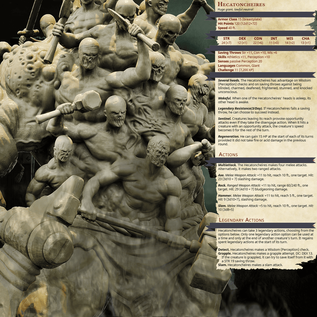 3D Printed Bestiary Vol. 4 Nafarrate - Hecatoncheires Giant 32mm Ragnarok D&D