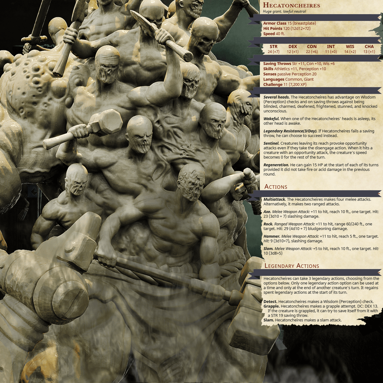 3D Printed Bestiary Vol. 4 Nafarrate - Hecatoncheires Giant 32mm Ragnarok D&D