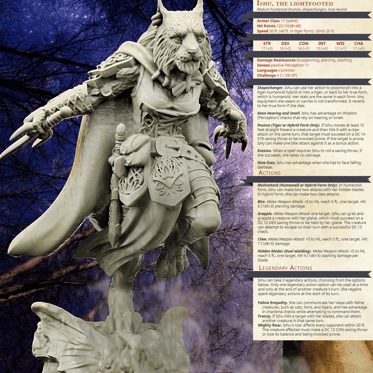 3D Printed Bestiary Vol. 4 Nafarrate - Ishu Tigress 32mm Ragnarok D&D