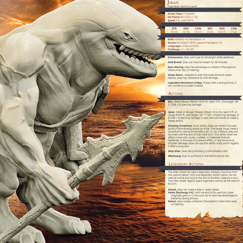 3D Printed Bestiary Vol. 4 Nafarrate - Jikax Killer Whale 32mm Ragnarok D&D