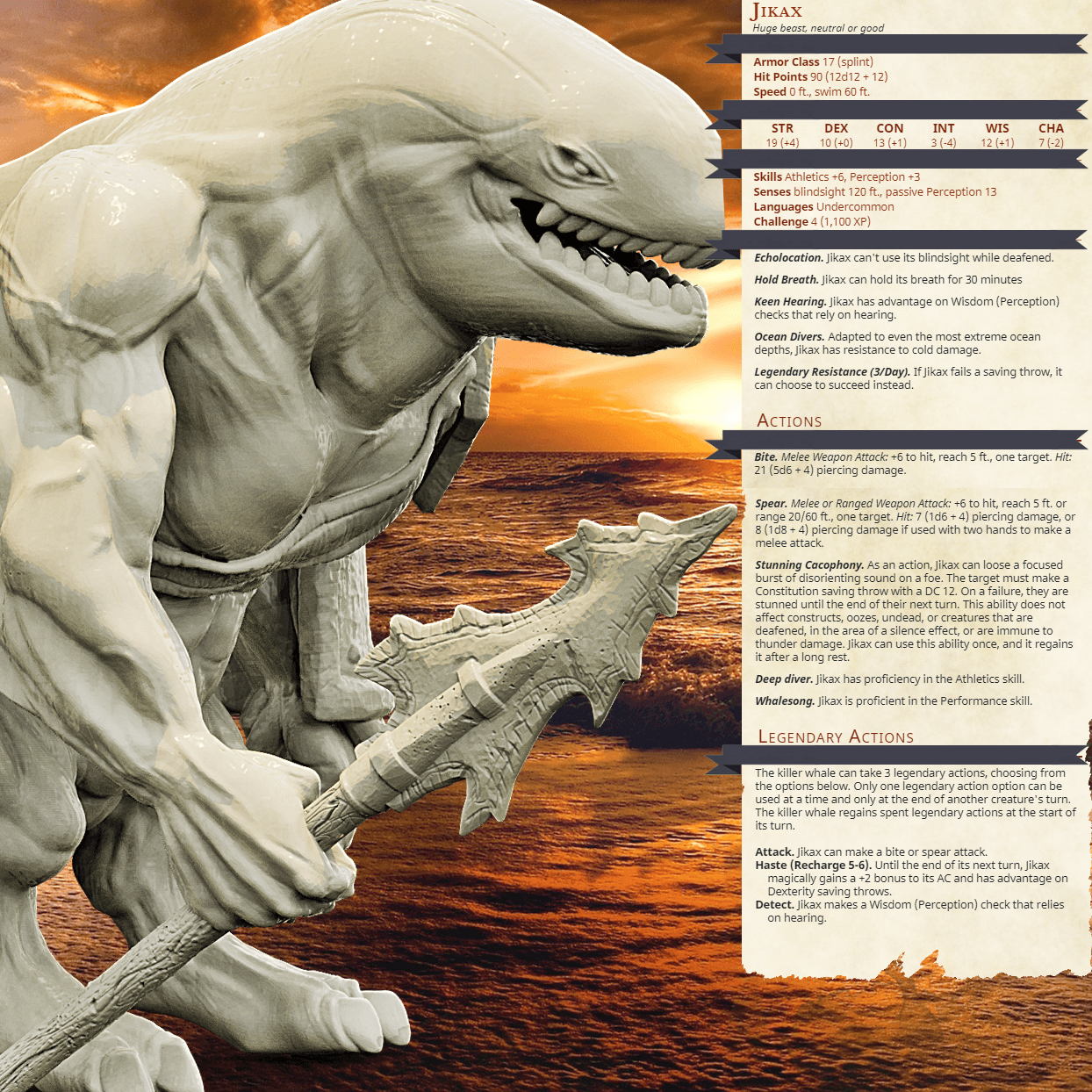 3D Printed Bestiary Vol. 4 Nafarrate - Jikax Killer Whale 32mm Ragnarok D&D