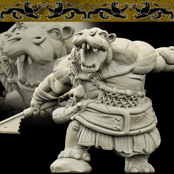 3D Printed Bestiary Vol. 4 Nafarrate - Kiboko Hippo Man 32mm Ragnarok D&D