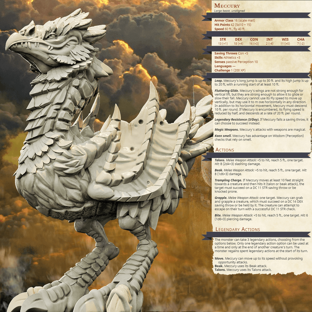 3D Printed Bestiary Vol. 4 Nafarrate - Meccury Bird 32mm Ragnarok D&D