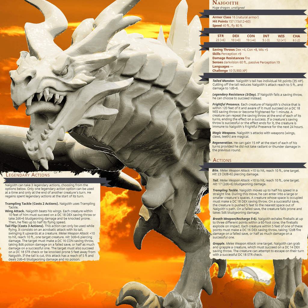 3D Printed Bestiary Vol. 4 Nafarrate - Naigoith Red Dragon 32mm Ragnarok D&D