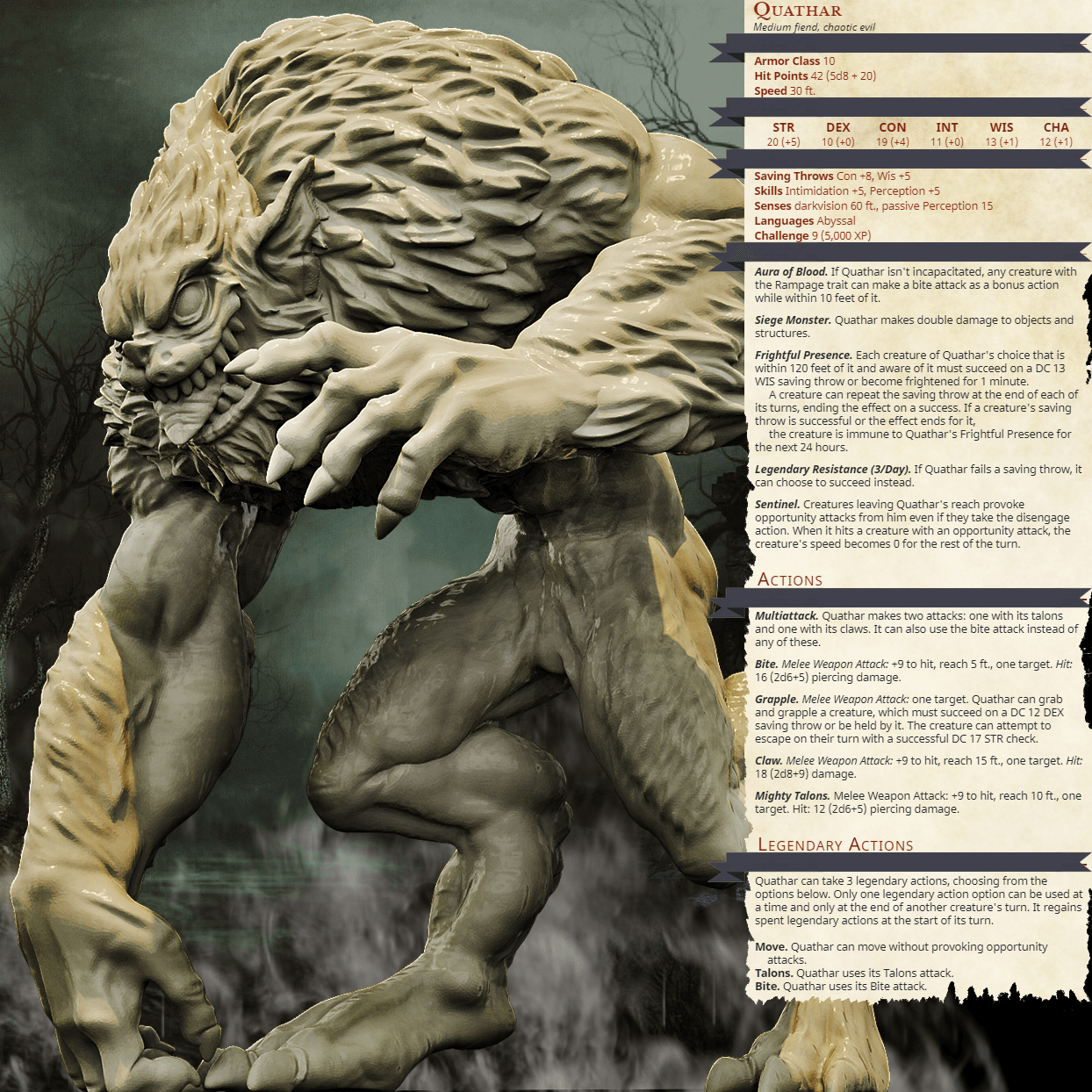 3D Printed Bestiary Vol. 4 Nafarrate - Quathar Fiend 32mm Ragnarok D&D