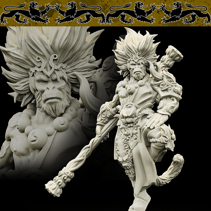 3D Printed Bestiary Vol. 4 Nafarrate - Sun Wukong Ape Warrior 32mm Ragnarok D&D