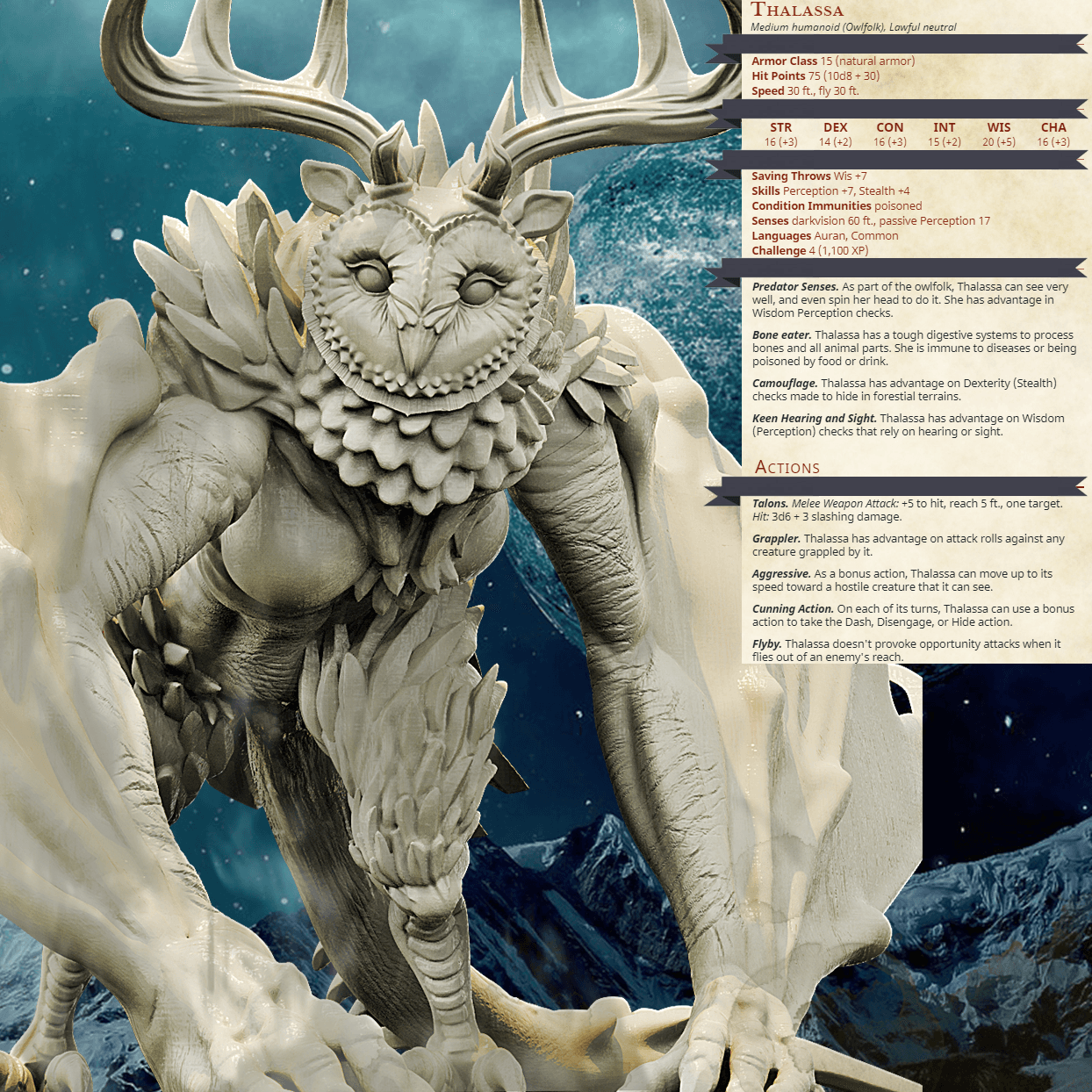 3D Printed Bestiary Vol. 4 Nafarrate - Thalassa Owlfolk 32mm Ragnarok D&D