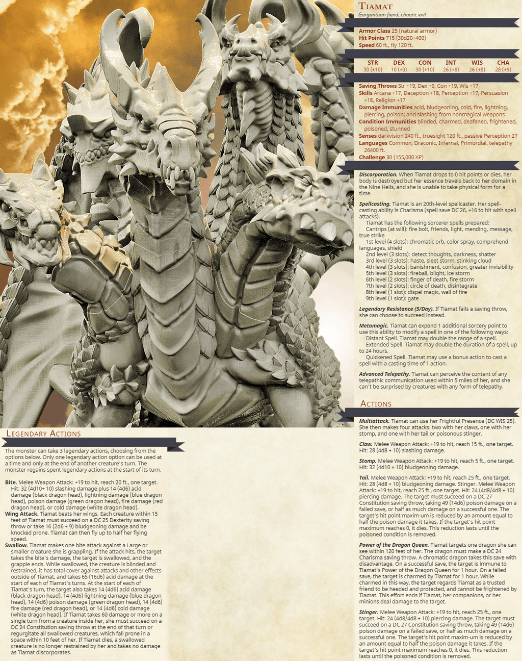 3D Printed Bestiary Vol. 4 Nafarrate - Tiamat Hydra 32mm Ragnarok D&D