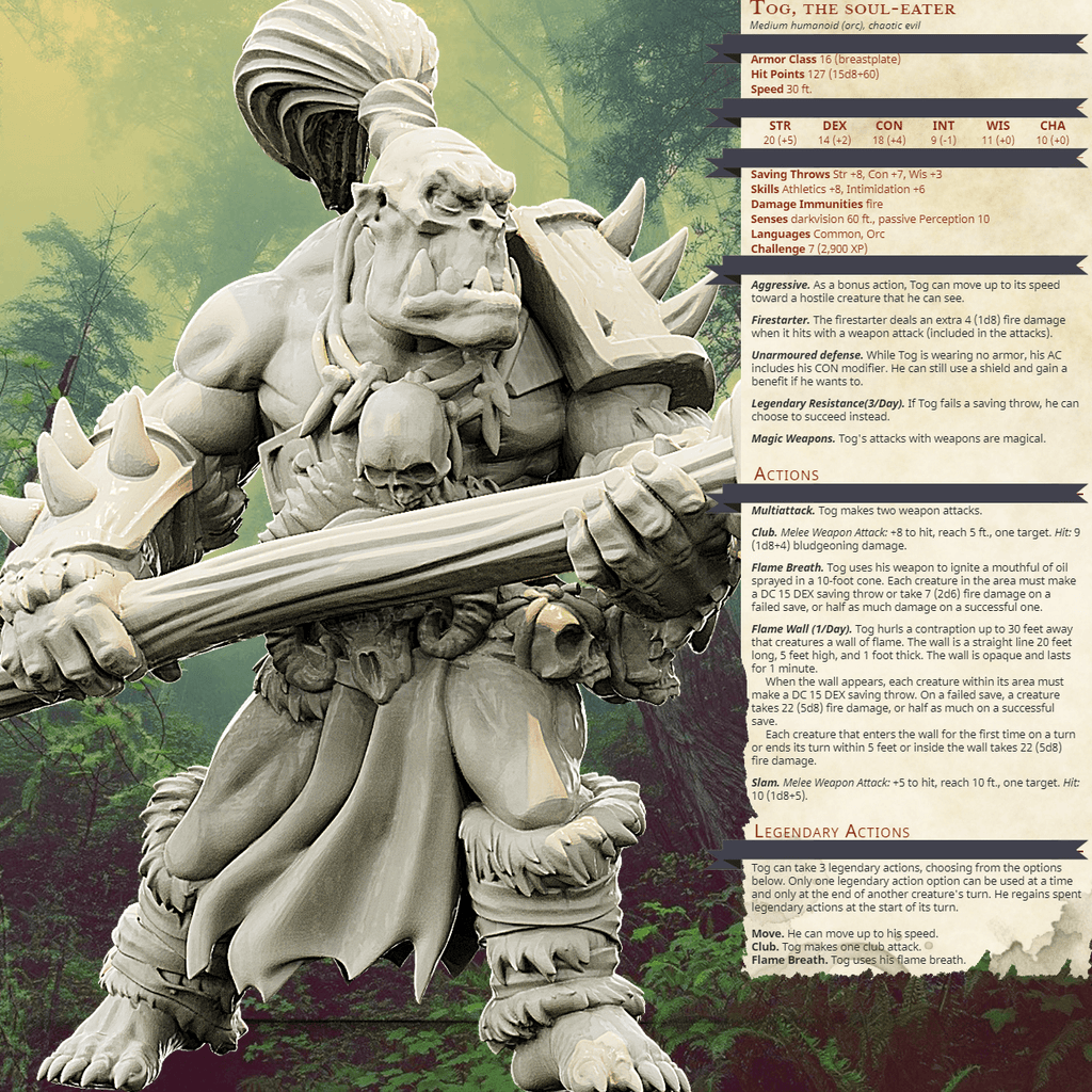 3D Printed Bestiary Vol. 4 Nafarrate - Tog Male Orc Warrior 32mm Ragnarok D&D
