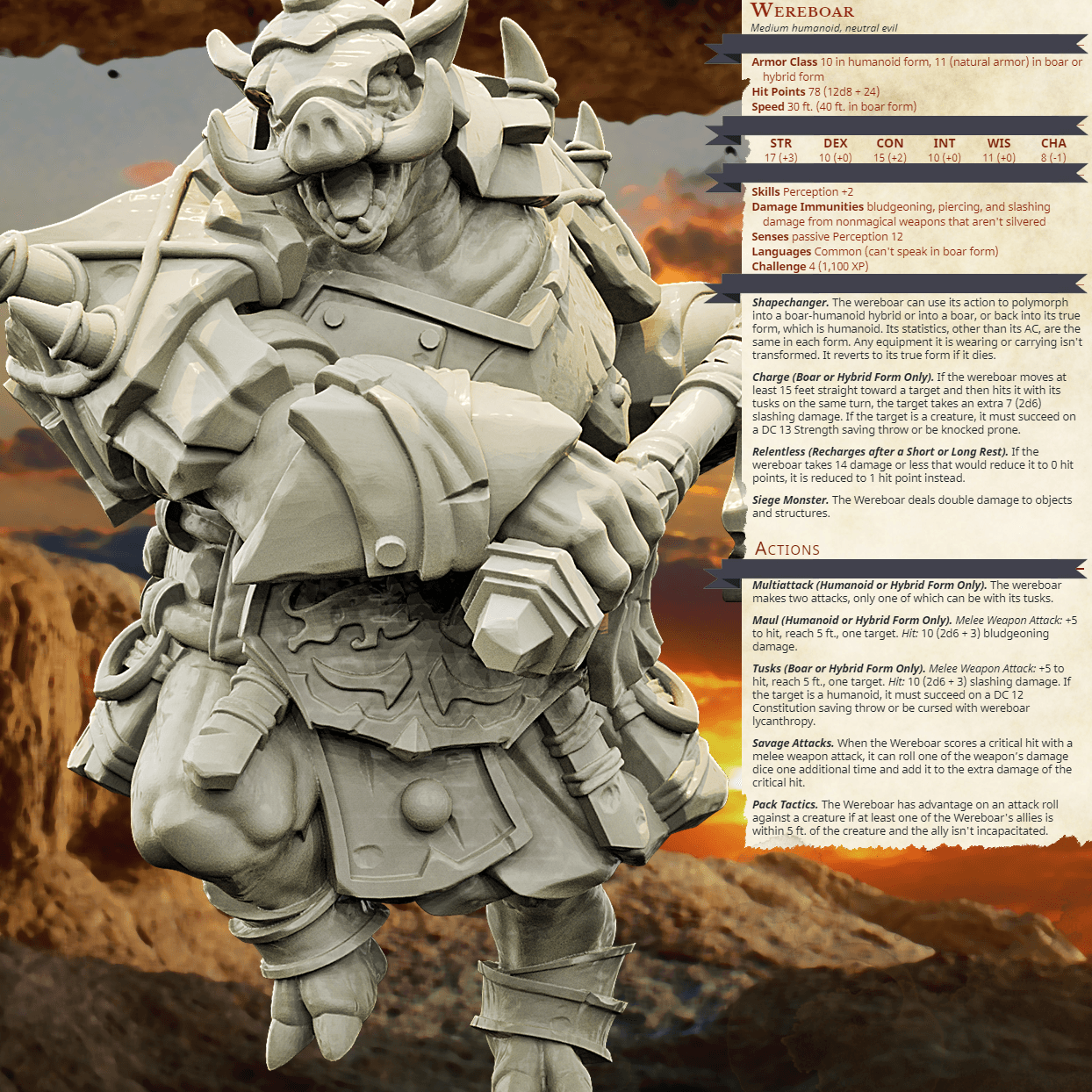 3D Printed Bestiary Vol. 4 Nafarrate - Wereboar 32mm Ragnarok D&D