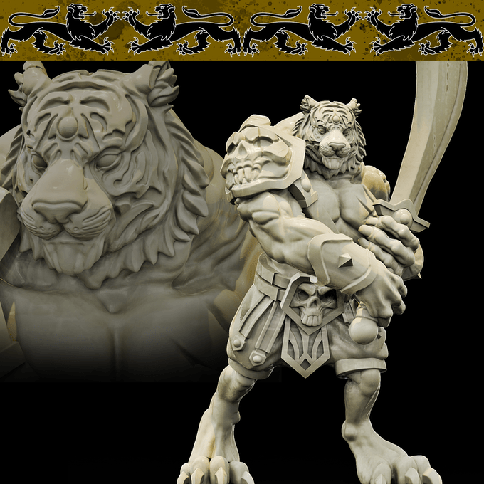 3D Printed Bestiary Vol. 4 Nafarrate - Xbalanque Tiger Warrior 32mm Ragnarok D&D