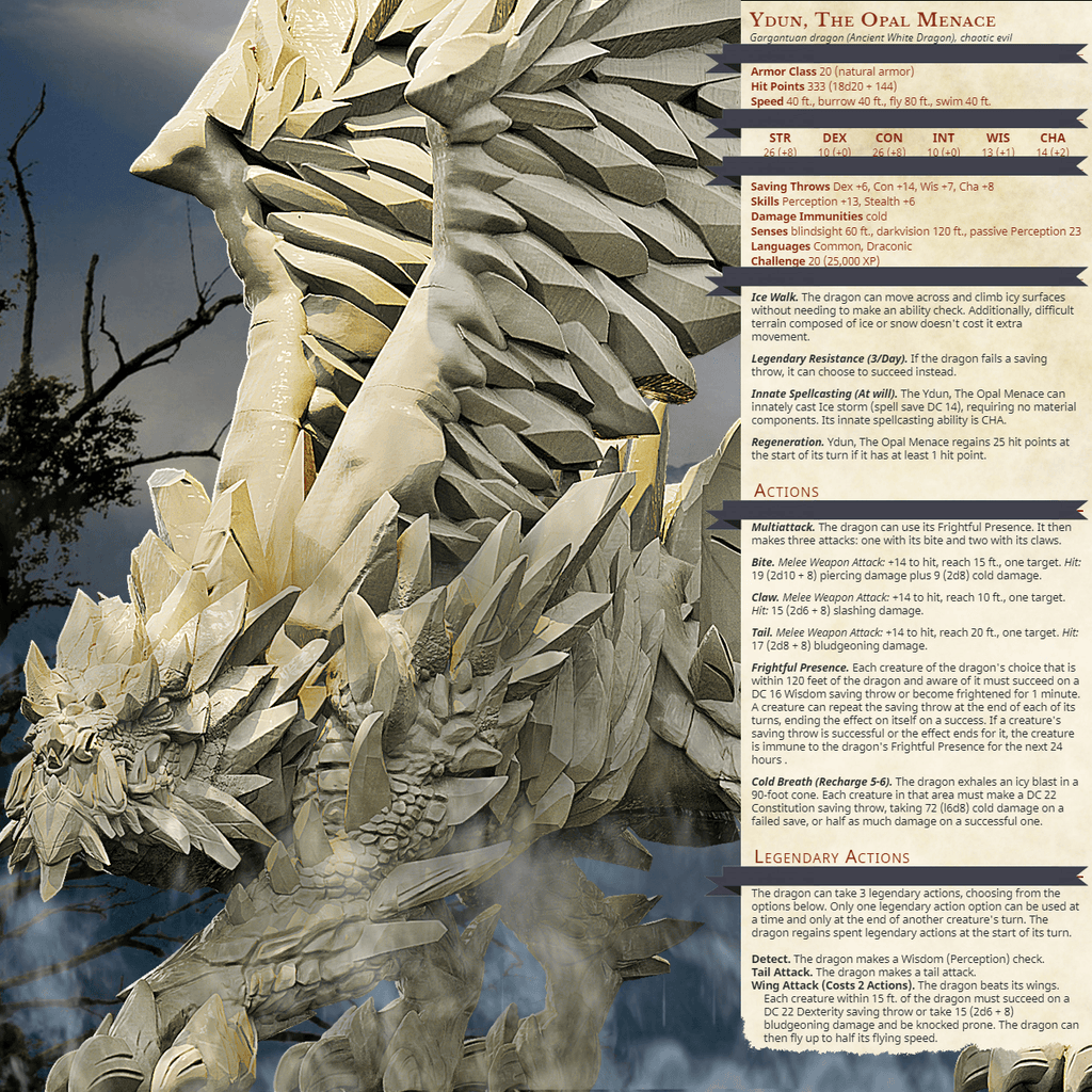 3D Printed Bestiary Vol. 4 Nafarrate - Ydun White Dragon 32mm Ragnarok D&D