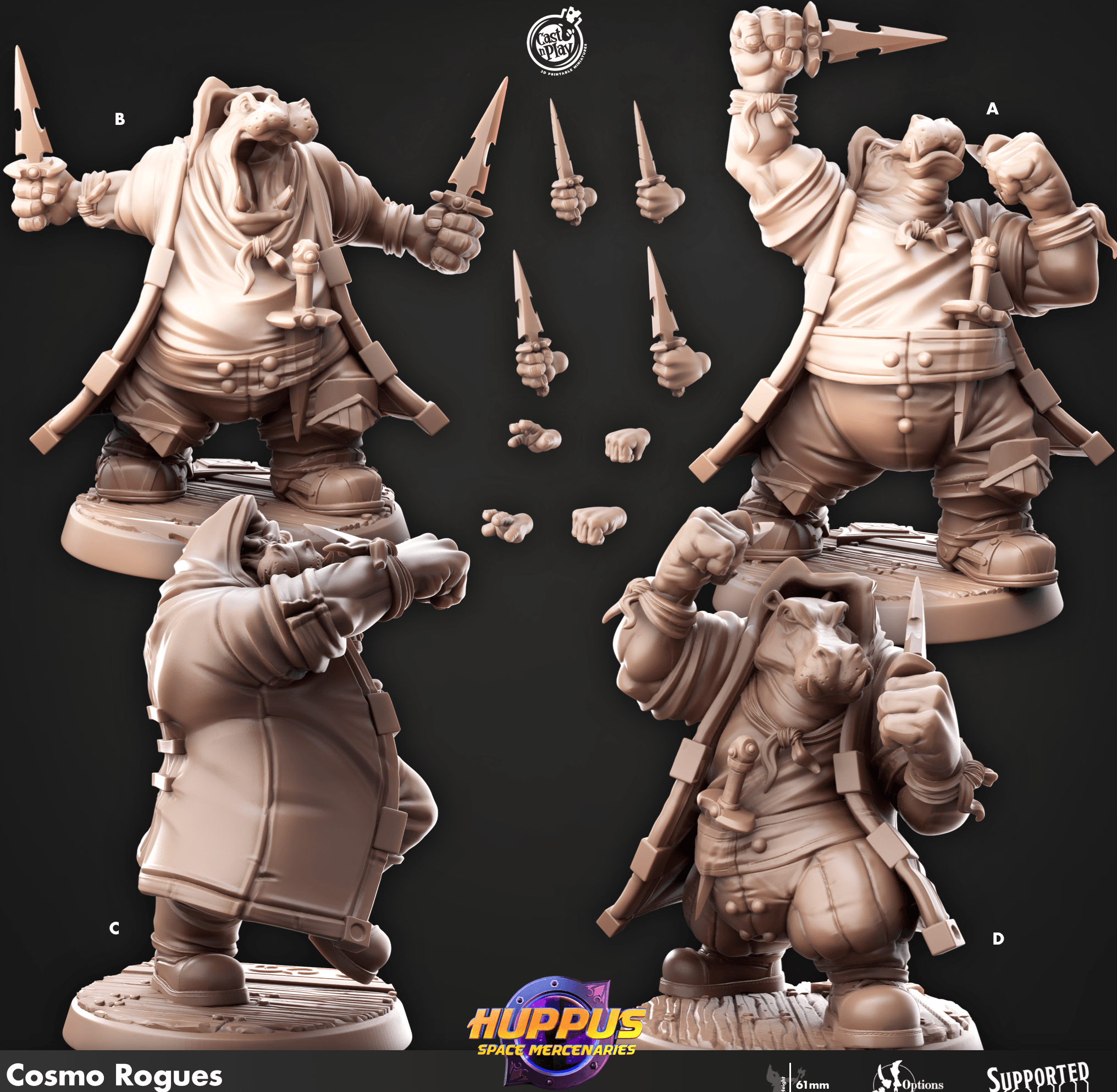 3D Printed Cast n Play 623 Cosmo Rogues Huppus, Space Mercenaries Set 28mm 32mm D&D