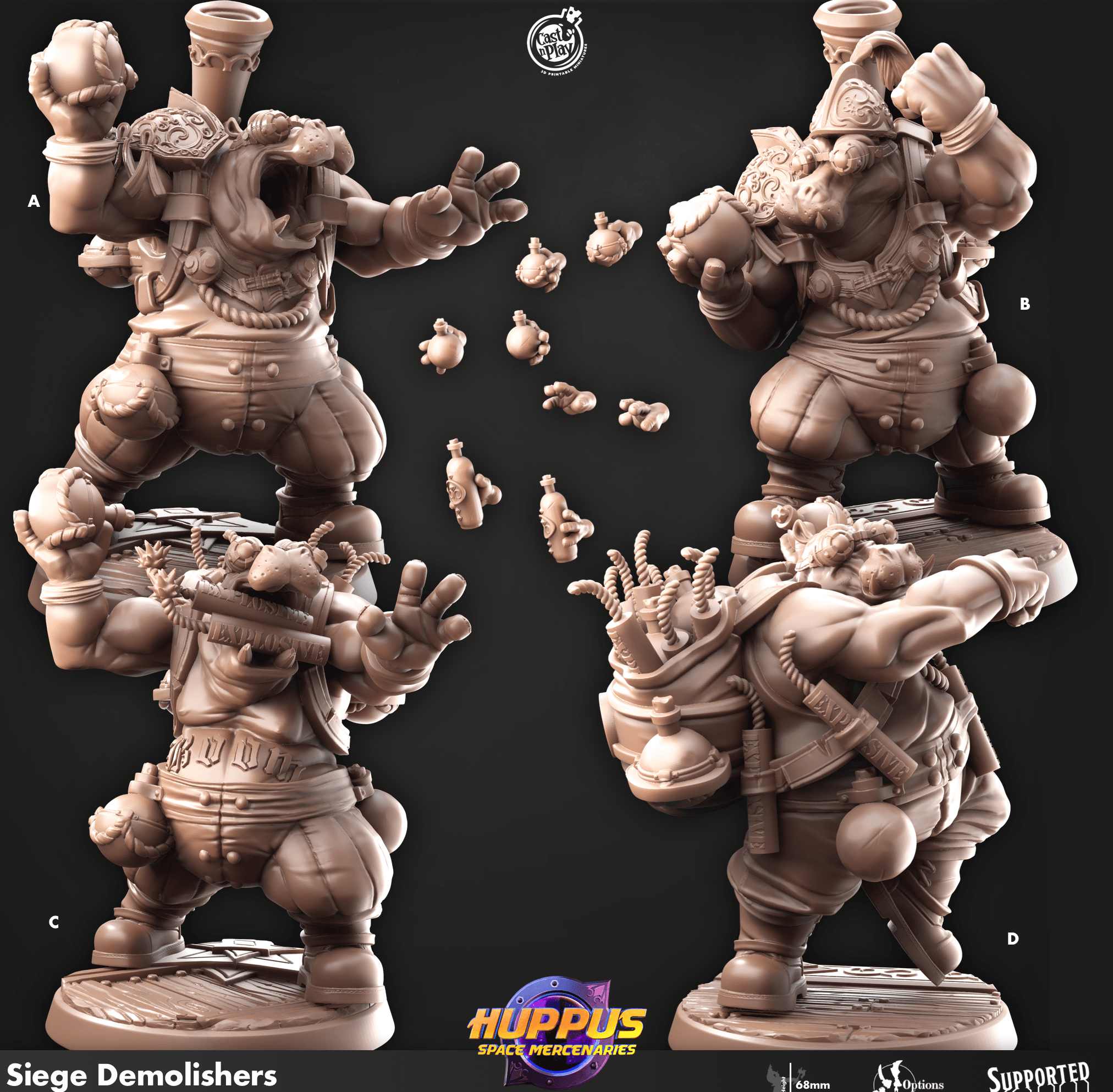 3D Printed Cast n Play 624 Siege Demolishers Huppus, Space Mercenaries Set 28mm 32mm D&D