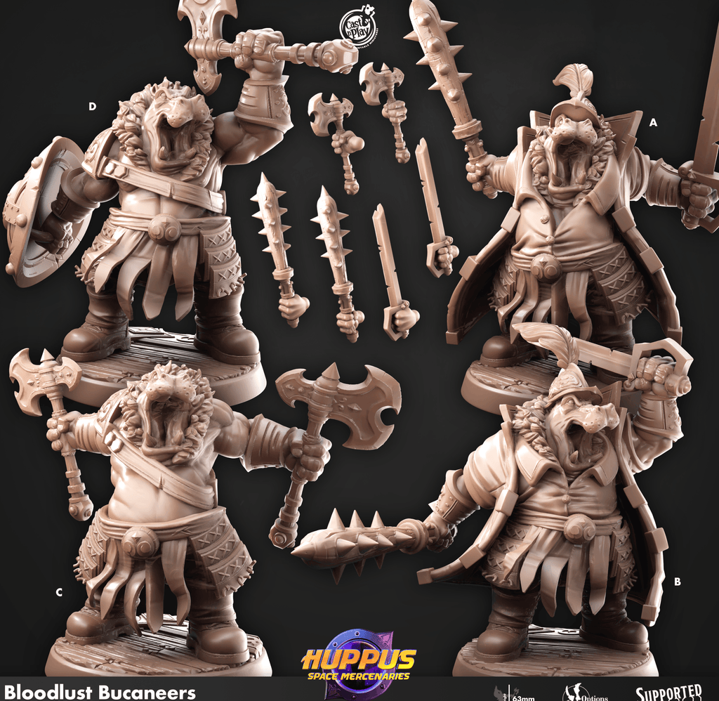 3D Printed Cast n Play 626 Bloodlust Bucaneers Huppus, Space Mercenaries Set 28mm 32mm D&D