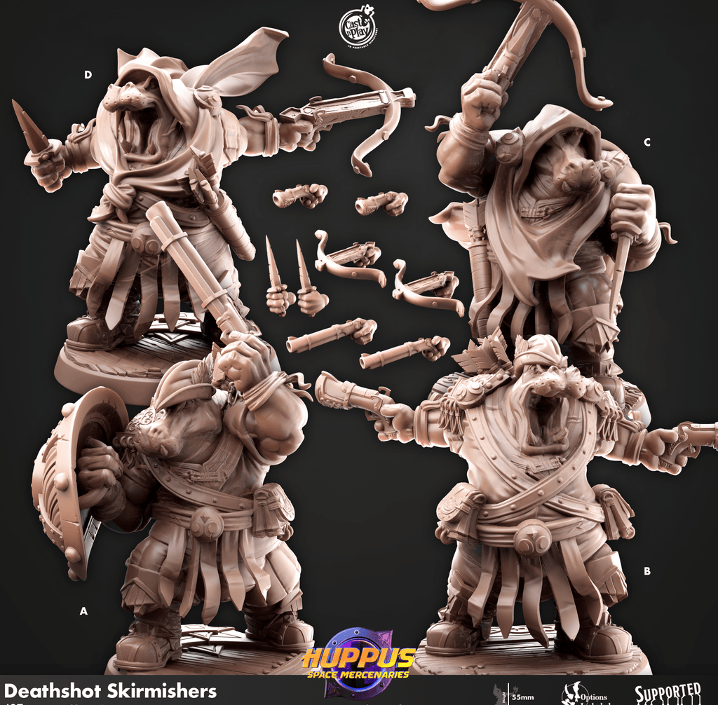 3D Printed Cast n Play 627 Deathshot Skirmishers Huppus, Space Mercenaries Set 28mm 32mm D&D