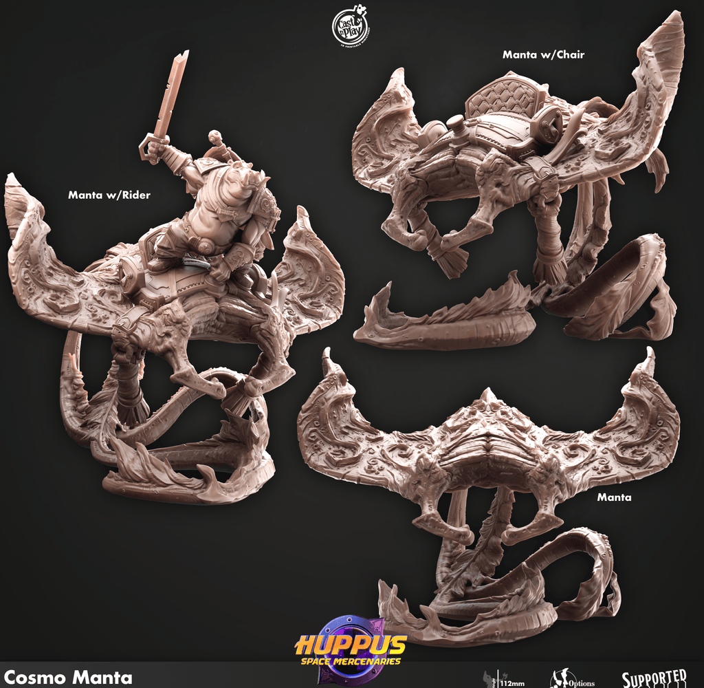 3D Printed Cast n Play 635 Cosmo Manta Huppus, Space Mercenaries Set 28mm 32mm D&D