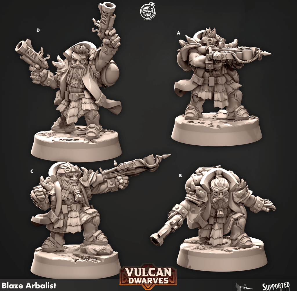 3D Printed Cast n Play 676 Blaze Arbalist Vulcan Dwarves Set 28mm 32mm D&D