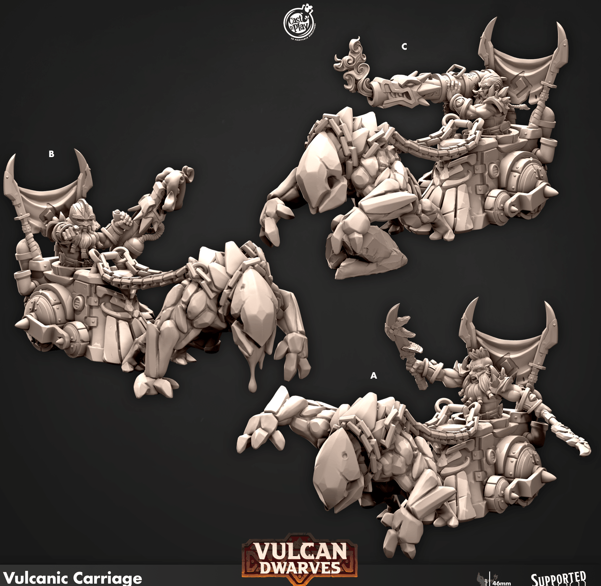 3D Printed Cast n Play 684 Vulcanic Carriage Vulcan Dwarves Set 28mm 32mm D&D