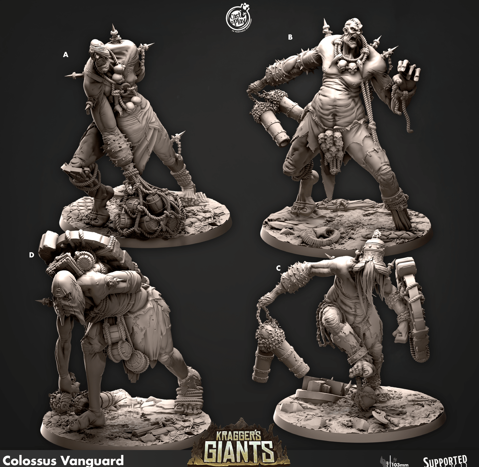 3D Printed Cast n Play 691 Colossus Vanguard Kragger's Giants Set 28mm 32mm D&D