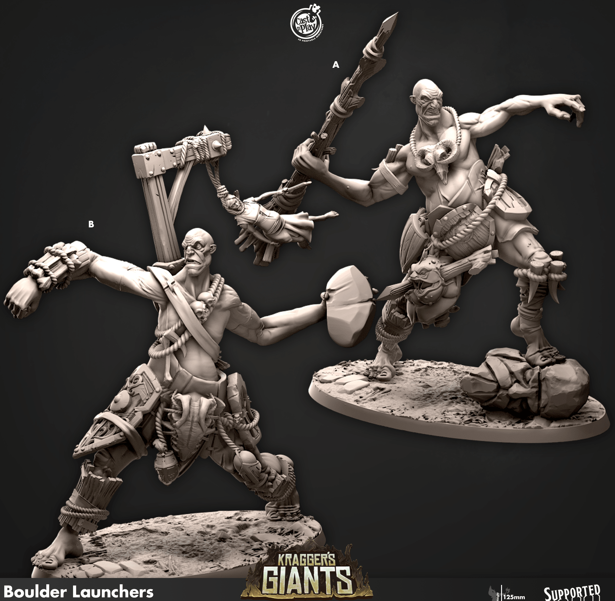 3D Printed Cast n Play 692 Boulder Launchers Kragger's Giants Set 28mm 32mm D&D