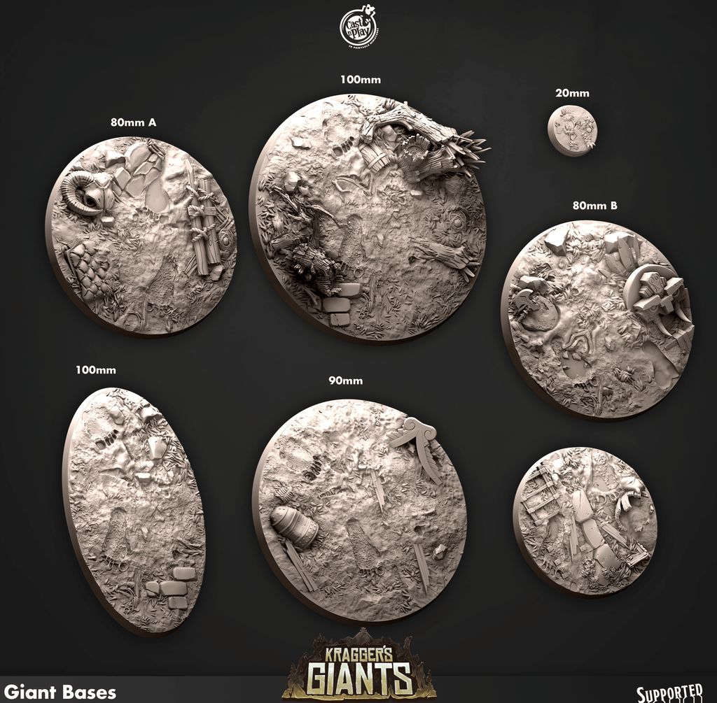3D Printed Cast n Play 695 Giant Bases Kragger's Giants Set 28mm 32mm D&D