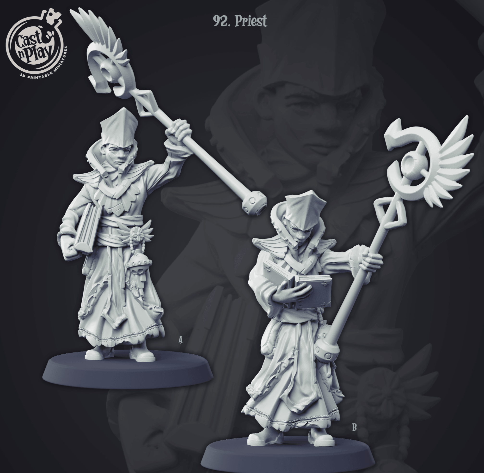 3D Printed Cast n Play 92 Priest Townsfolk 28mm 32mm D&D