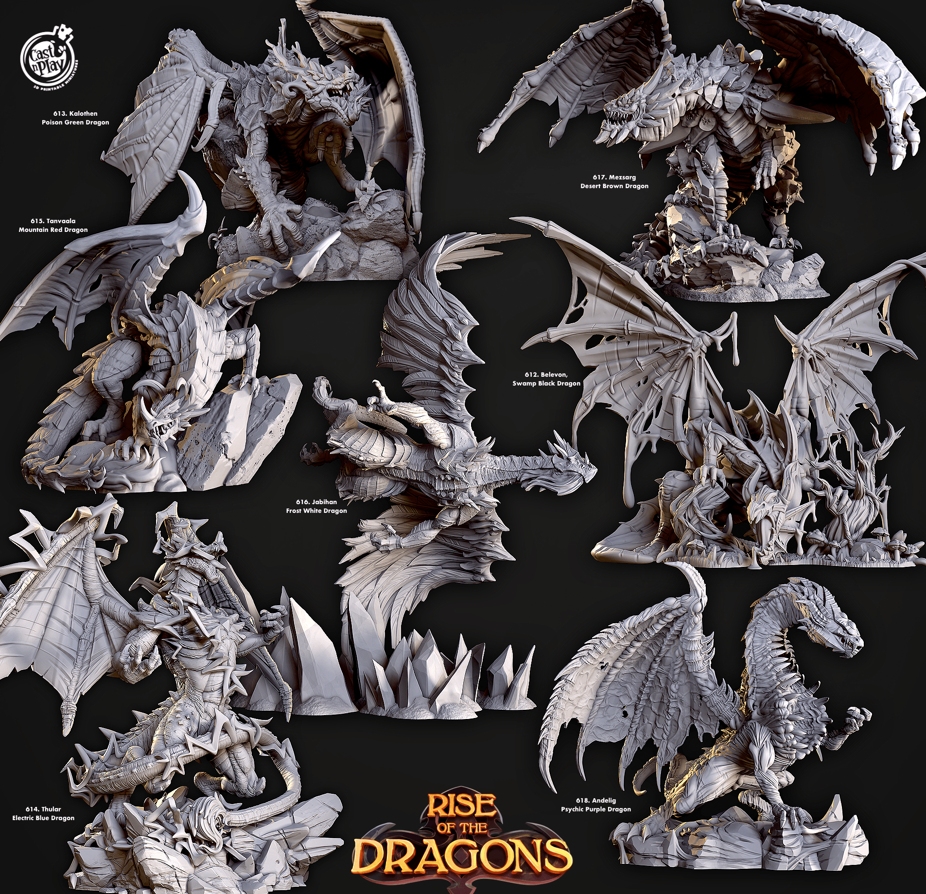3D Printed Cast n Play Andelig Psychic Purple Dragon Rise of the Dragons 28 32mm D&D
