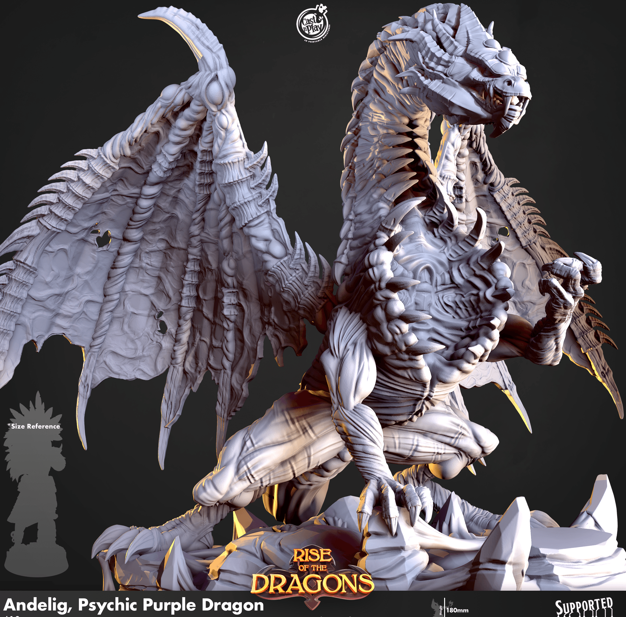 3D Printed Cast n Play Andelig Psychic Purple Dragon Rise of the Dragons 28 32mm D&D