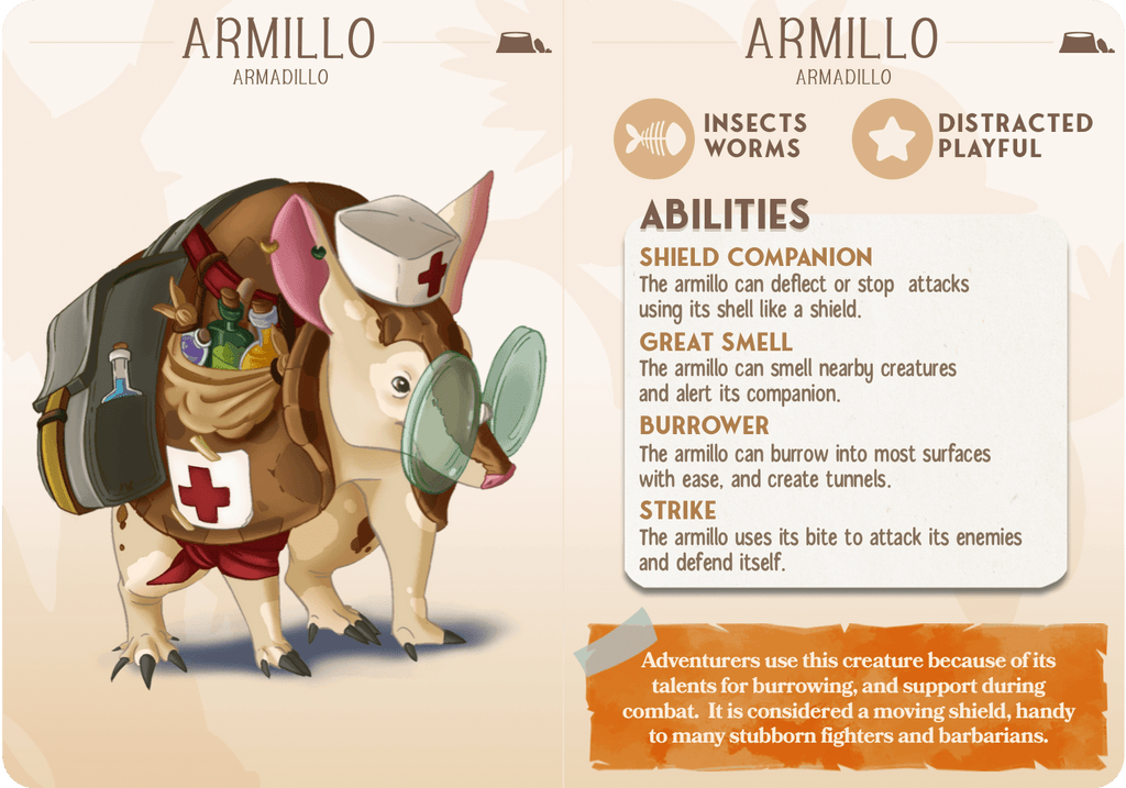 3D Printed Cast n Play Armillo - Armadillo Companions 28mm 32mm D&D