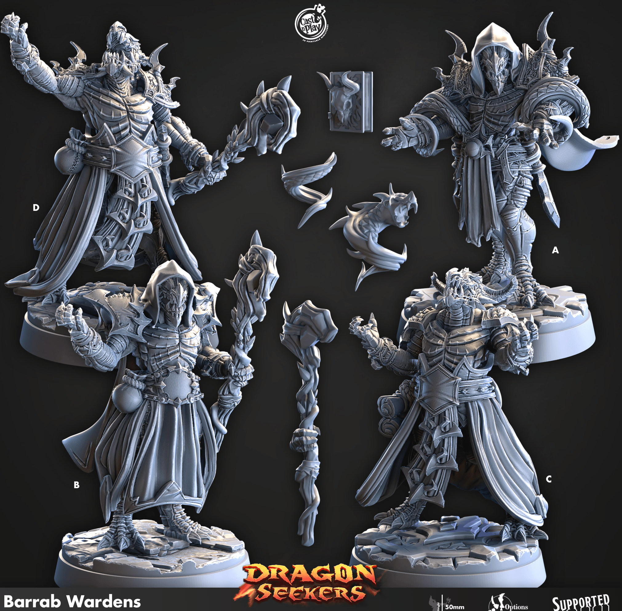3D Printed Cast n Play Barrab Wardens Dragon Seekers Set 28mm 32mm D&D