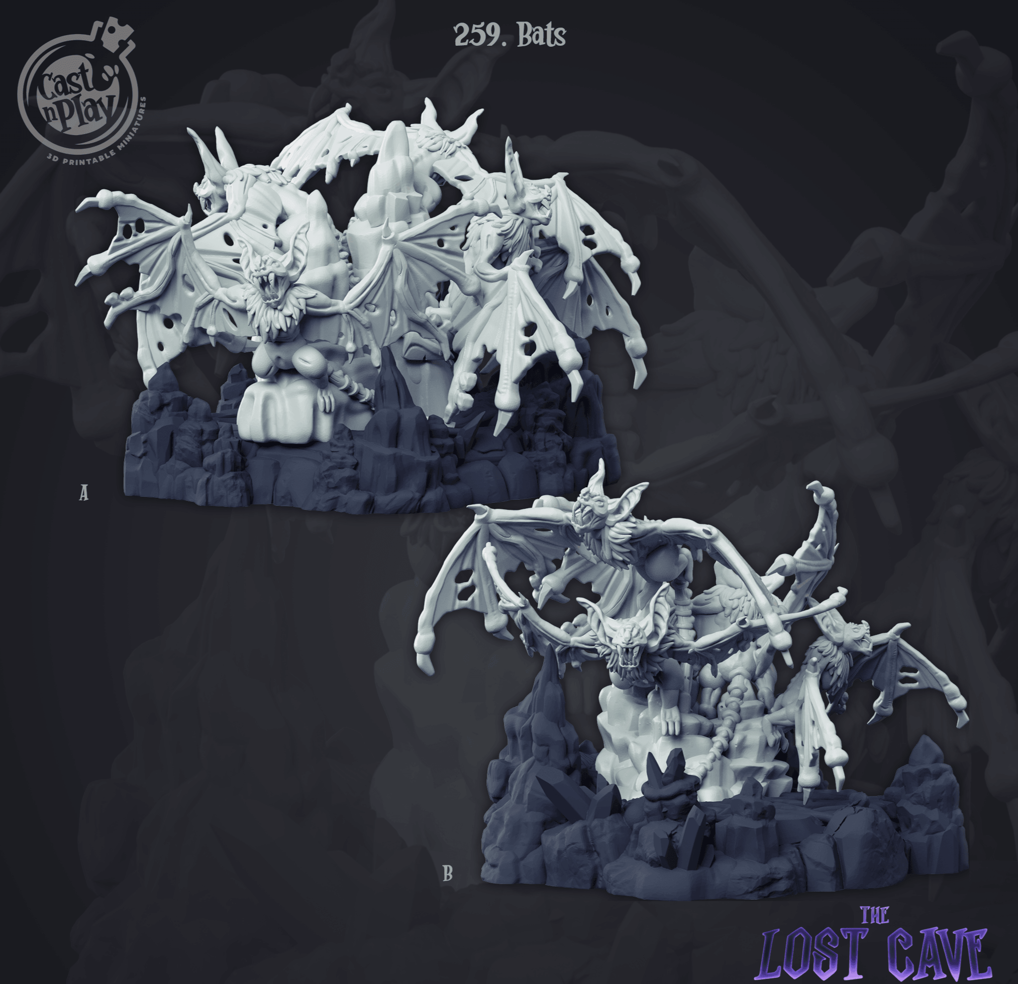 3D Printed Cast n Play Bats 28mm 32mm D&D