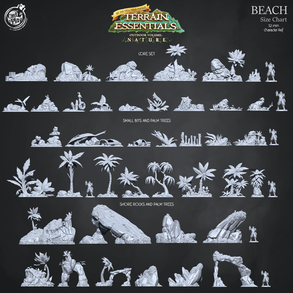 3D Printed Cast n Play Beach Core Set Terrain Essentials Nature 28mm 32mm D&D