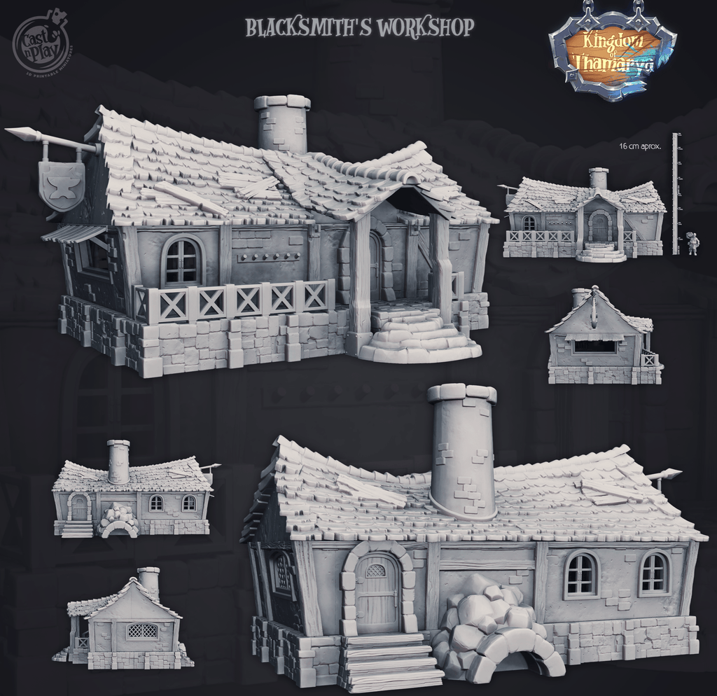 3D Printed Cast n Play Blacksmith's Workshop Kingdom Of Thamarya 28mm 32mm D&D