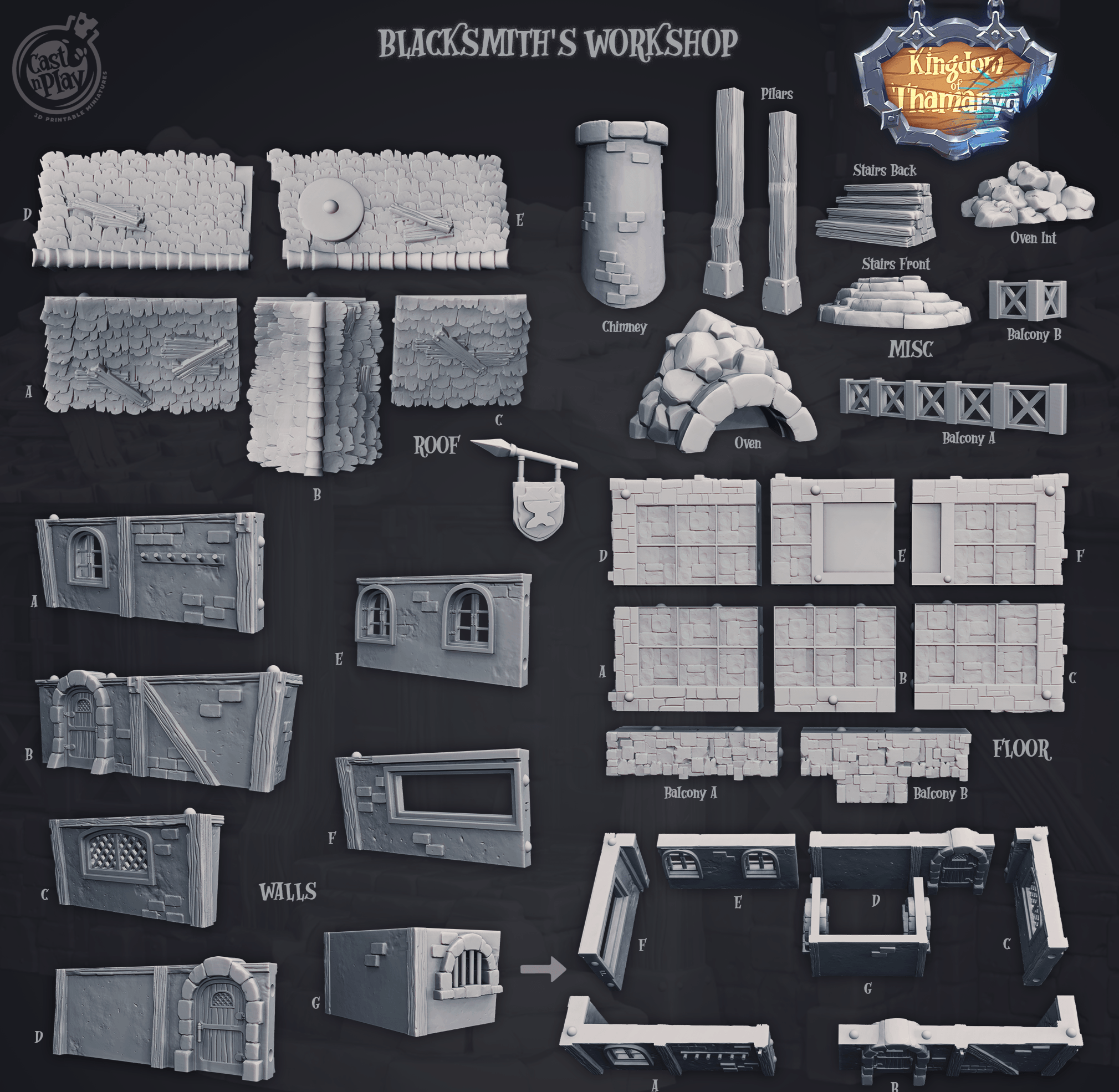 3D Printed Cast n Play Blacksmith's Workshop Kingdom Of Thamarya 28mm 32mm D&D