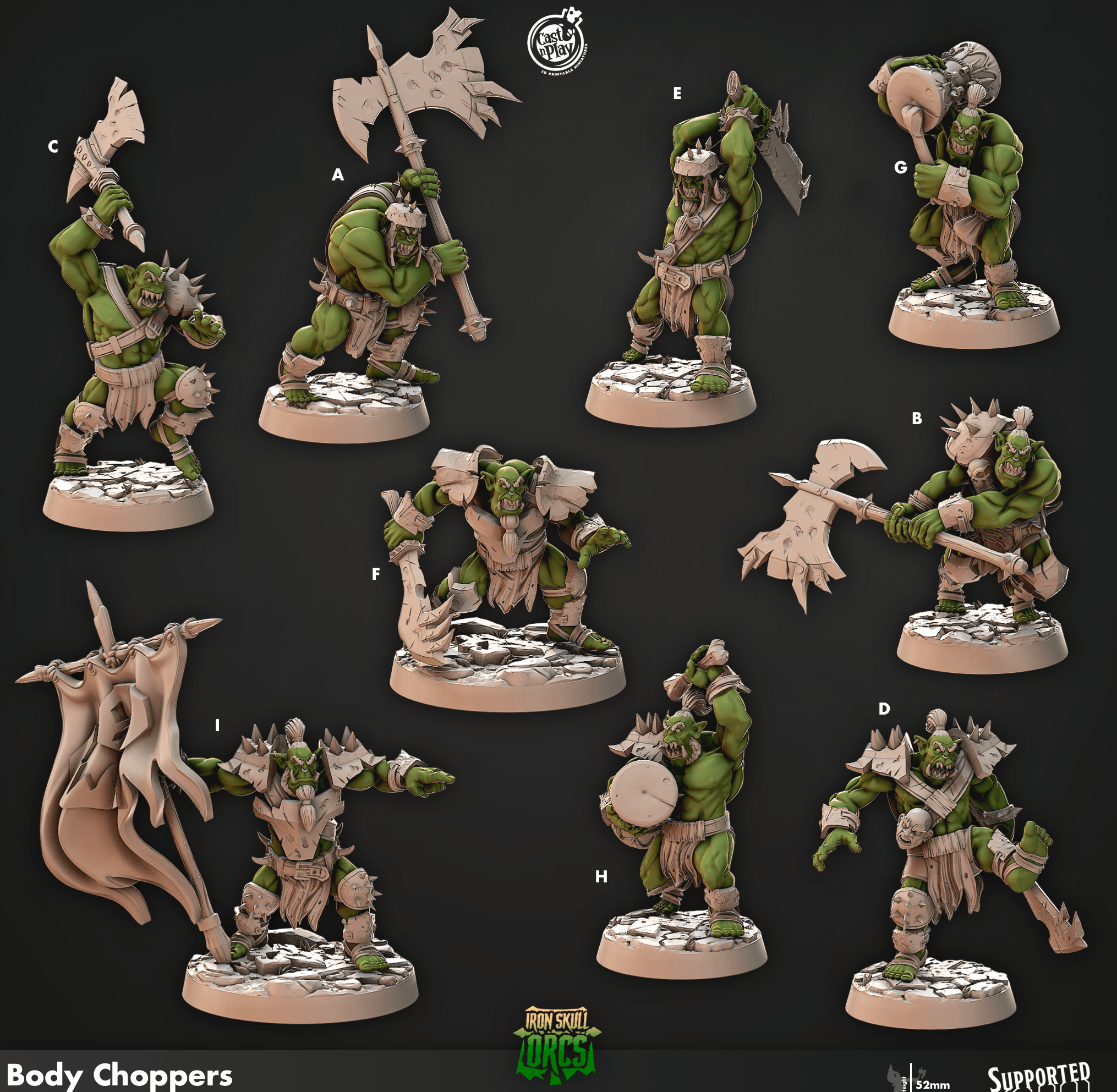 3D Printed Cast n Play Body Choppers Iron Skull Orcs 28mm 32mm D&D