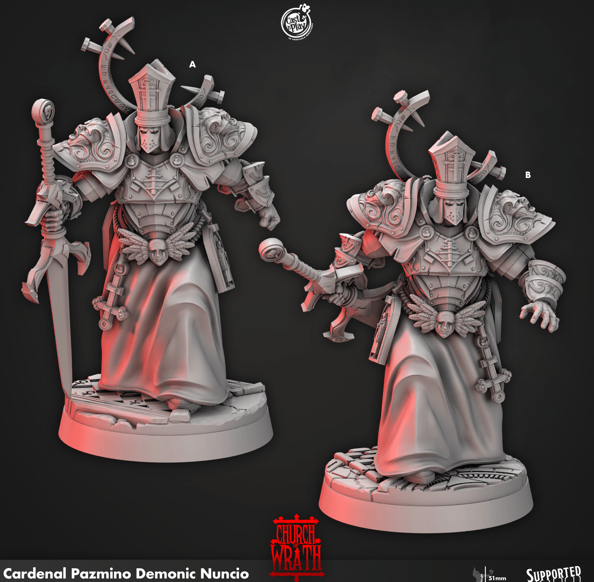 3D Printed Cast n Play Cardinal Pazmino Demonic Nuncio Church of Wrath 28mm 32mm D&D