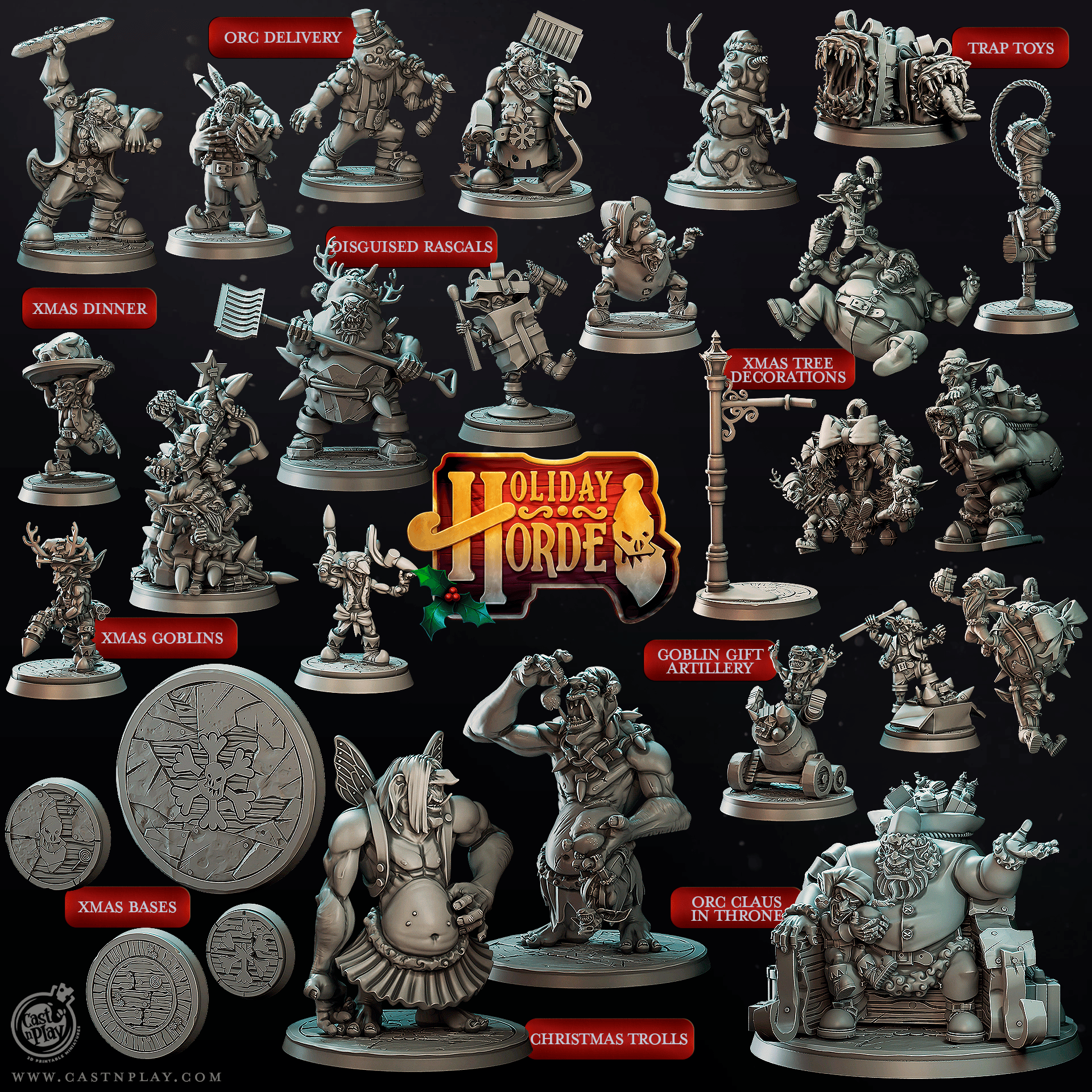 3D Printed Cast n Play Xmas Dinner Holiday Horde Set 28mm 32mm D&D
